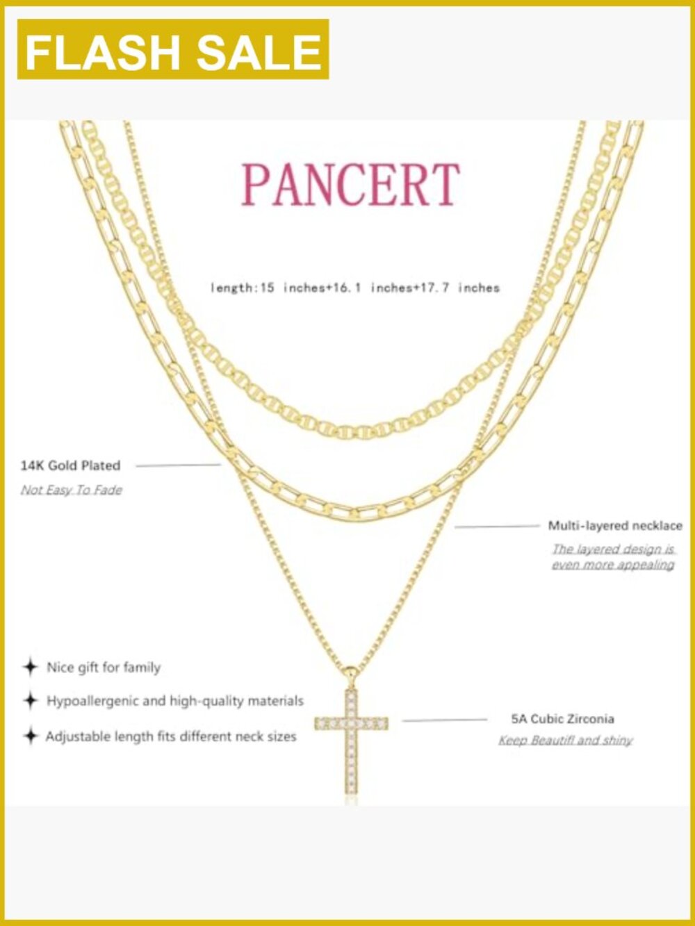 Stackable Layered Cross Necklace Set Dainty Gold Pendant CZ Jewelry Gift - Picture 6 of 7